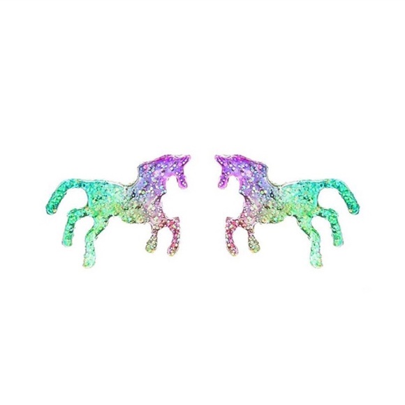 Unicorn Ombré Glitter Festival Sparkle Pierced Stud Earrings NIBag - Picture 4 of 8
